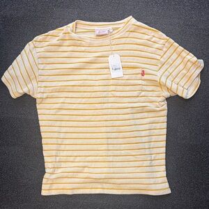 Hammies Men’s Short Sleeve Stripe Tee in Off-White/Gold | Terry T-Shirt